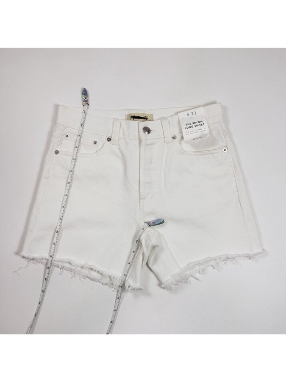 Madewell The Brynn Long Short Women’s 23 Pure White Rigid Denim Raw Hem NWT - Picture 9 of 16
